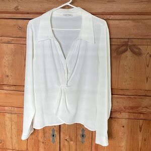 Calvin Klein White Twist-Front Long-Sleeve Blouse